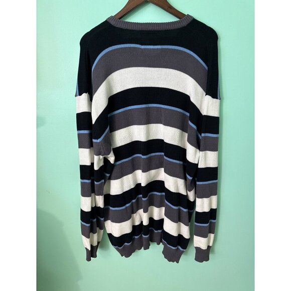 Mens 3XL Striped Pullover Sweater V-Neck Black/Gray/White 100% Cotton Casual Kni - Picture 4 of 7